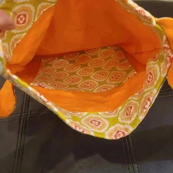 Handcrafted Women's White/Orange/Green Cotton Lined Crossbody Bag EUC 10"W 11"H - Picture 6 of 6